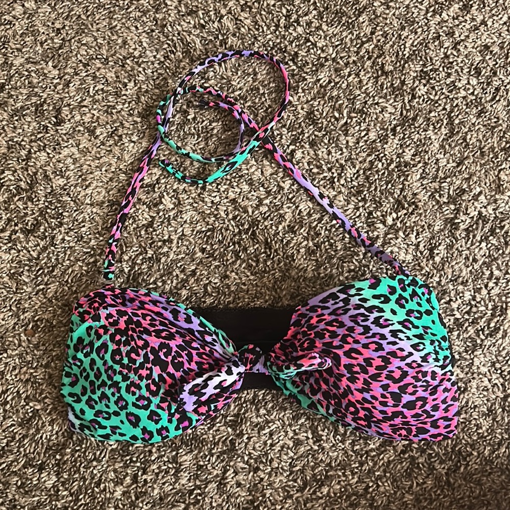 Multicolored cheetah padded bikini top